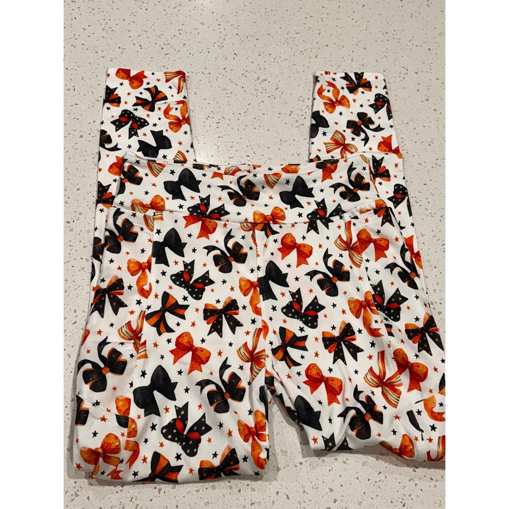 Charlies Project Halloween Bows Stars Tween Leggings Orange Black JRS10-4 NEW